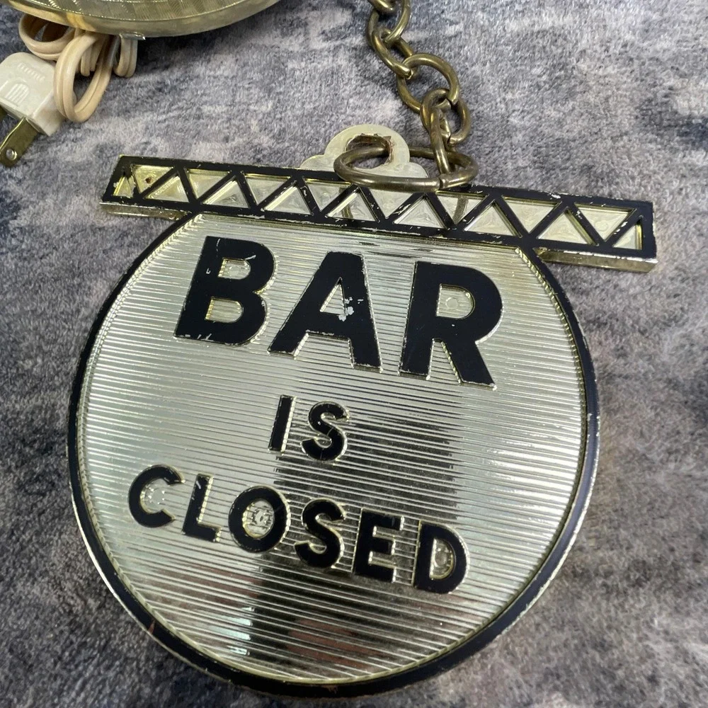 Vtg Spartus Pocket Watch Wall Clock Era Bar Is Open Closed Sign Gold Retro Decor